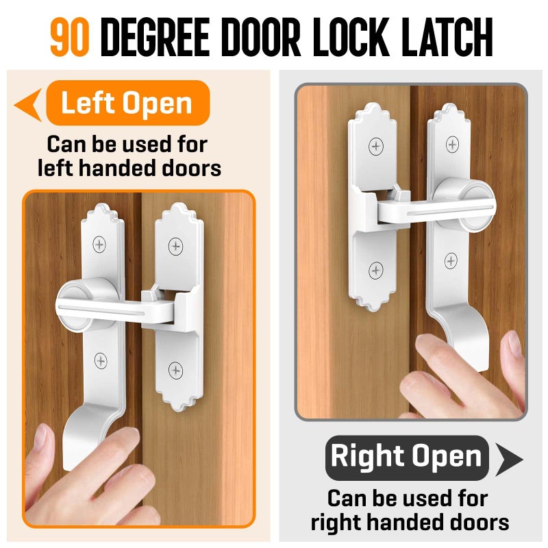 KETEBAIYI 90/180 Degree Barn Door Locks and Latches, Flip Sliding Barn Door Latch with Handle, 90 Degree Lock for Bathroom, Bedroom, Cabinet, Garden, Garage, Outdoor (180 Degree White-1pcs) - Image 4